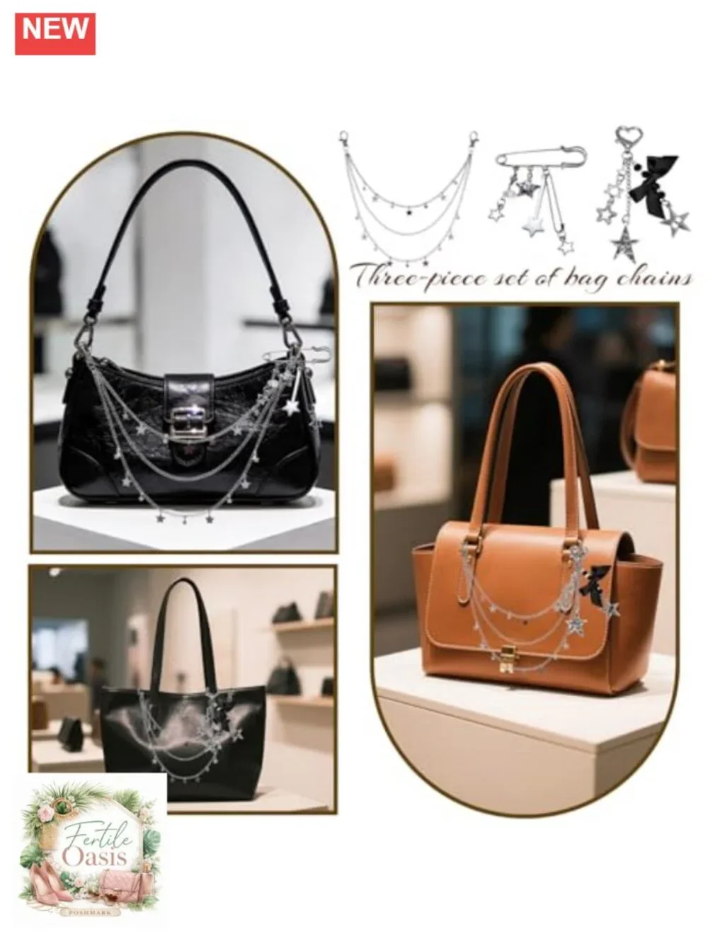 DIY Purse Charms and Chains Set with Keychain, Brooch & Tassel for Handbag